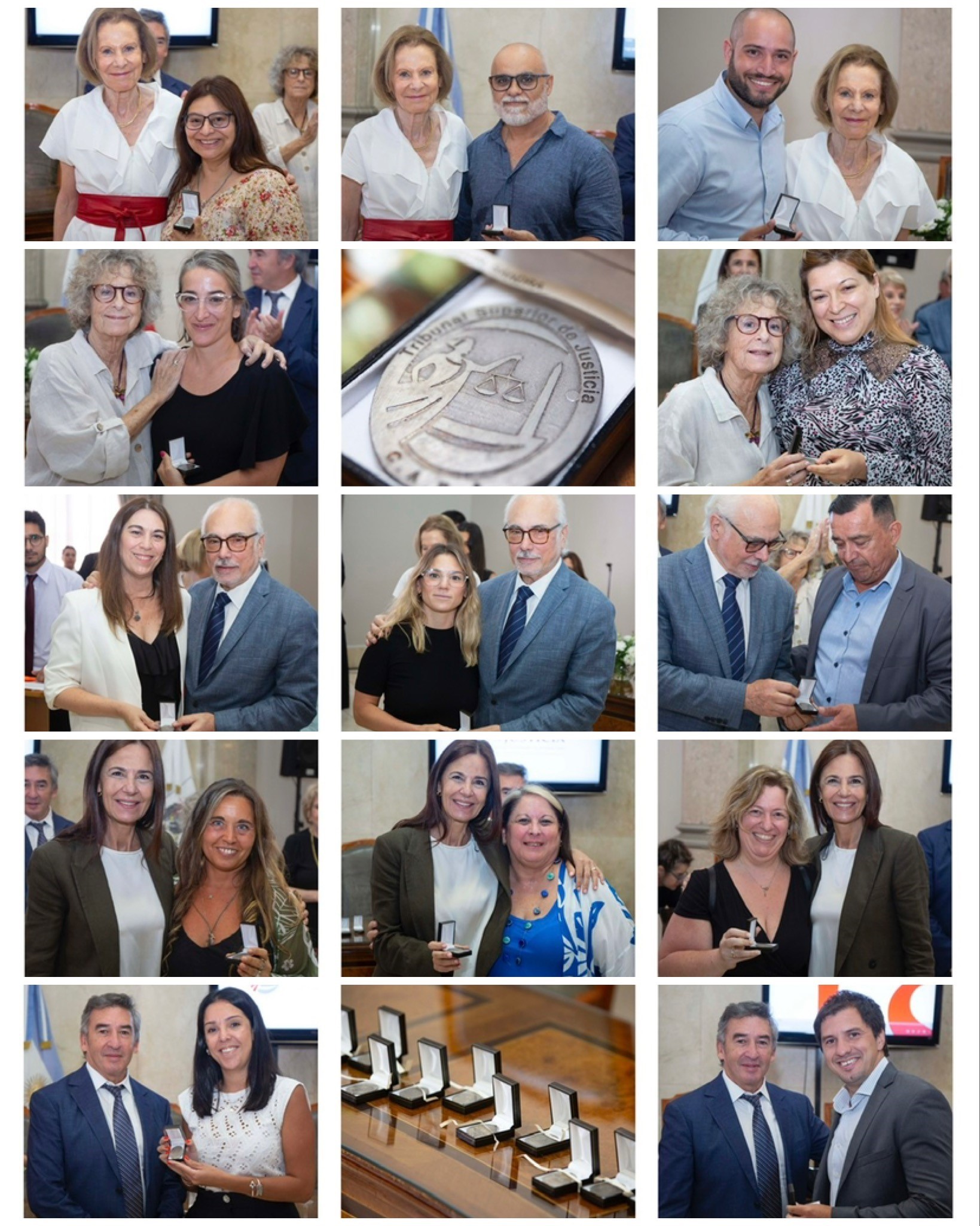 Los jueces y juezas: Inés Weinberg (Presidente), Alicia Ruiz (vicepresidenta), Luis F. Lozano, Marcela De Langhe y el juez Santiago Otamendi entregaron las medallas de reconocimiento por su servicio a los 13 integrantes.