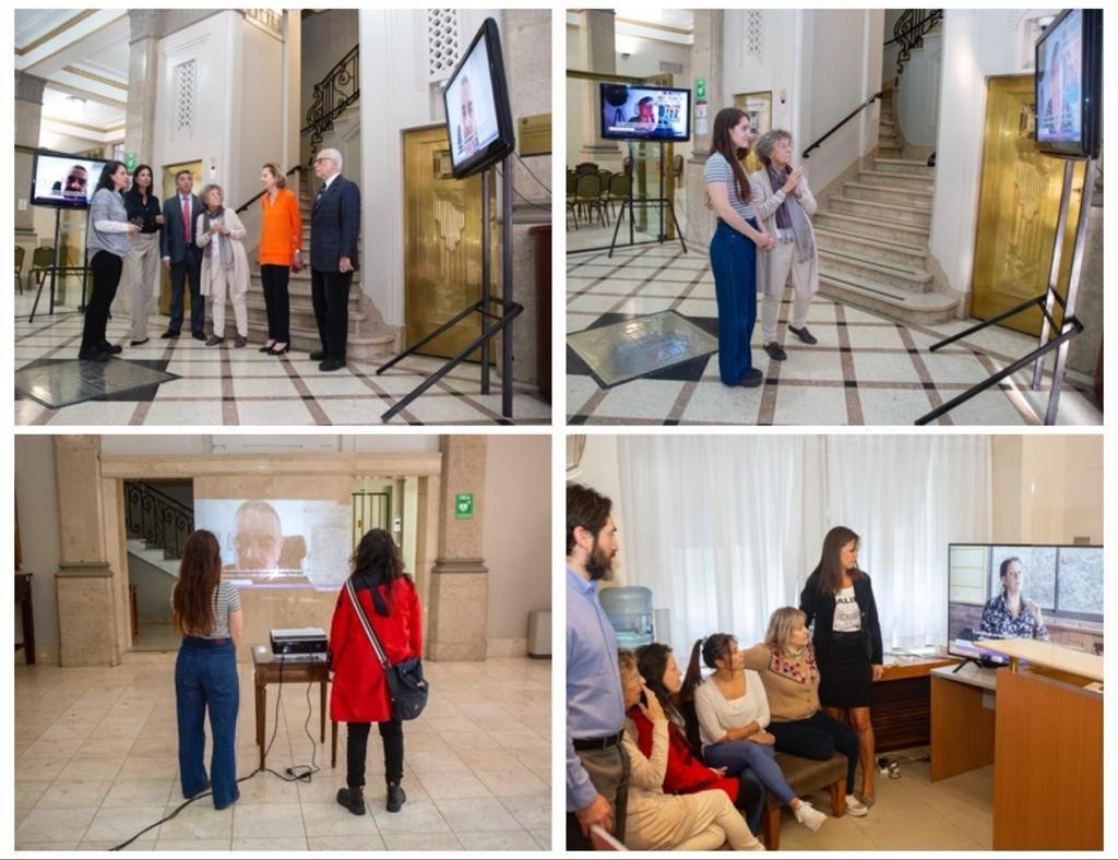 Los jueces y personal del Tribunal visitan la instalación de los videos sobre despatologización de identidades de género y orientaciones sexuales.